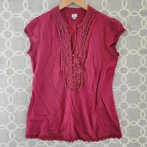 Converse On Star Crewneck Embroidered Slit Button up Cap sleeve Blouse M